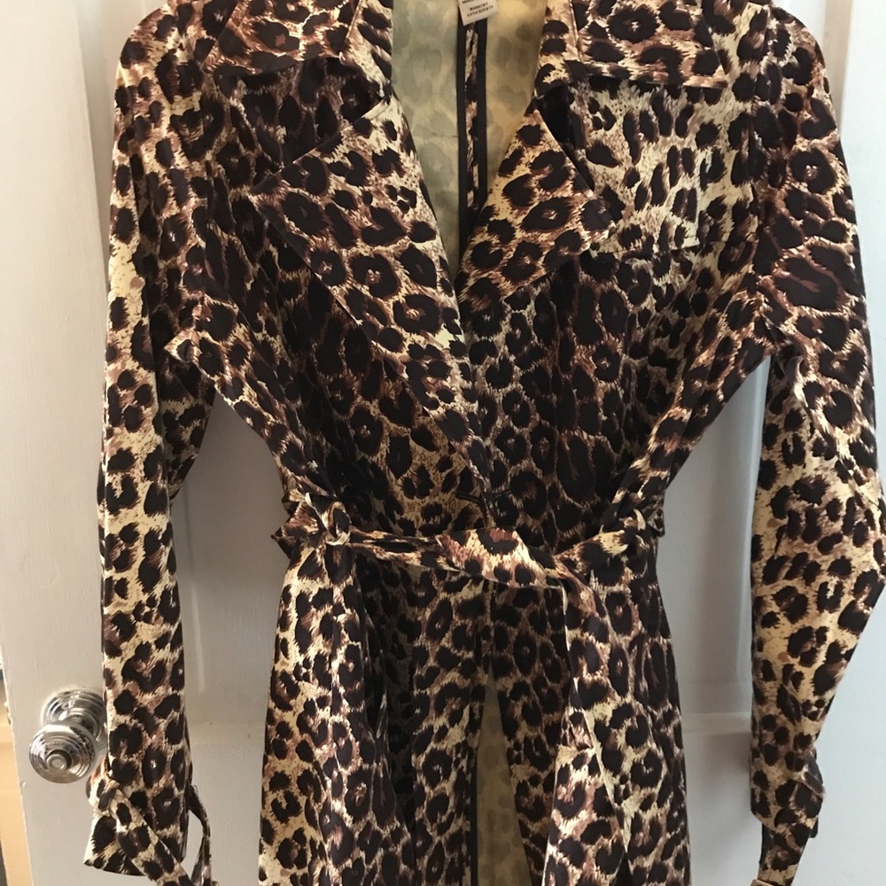 Leopard print belted trench style jacket